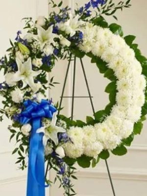 Serene Sympathies Standing Wreath - Blue & White