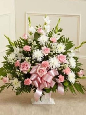 Touching Tribute Floor Basket - Pink & White