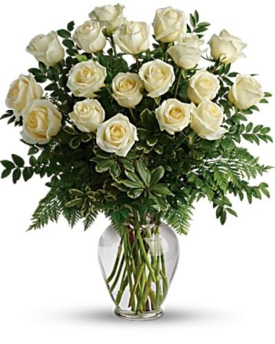 Your Love & Devotion delivered. Surprise your special one with this gorgeous arrangement of white roses available in one dozen, 18 roses or two dozen beautiful blooms.

It’s a an unforgettable display of your timeless love that they'll always remember.