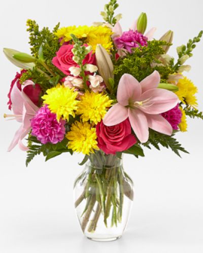 <p>For your main squeeze and your closest friends, a vibrant assortment of pink and yellow blooms is the perfect bouquet to deliver to their door.</p>