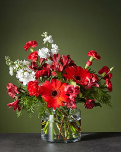 <div class="row">
<div class="truncated">

The Big Red Bow bouquet will add the perfect finishing touch to any room's holiday décor. Let the cherry red gerbera daises steal the show while the white stock adds balance and softens the vibrant arrangement.

</div>
</div>

<div id="accordion-container" class="product-detail-step-one product-page">
<div id="accordion" class="panel-group">
<div class="panel panel-default">
<div class="panel-heading">
<h4 class="panel-title"></h4>
</div>
</div>
</div>
</div>