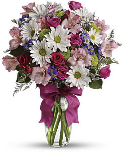 <div id="mark-3" class="m-pdp-tabs-marketing-description">Looking for the prettiest bouquet in town? We've got the perfect all-around choice! Pretty Please is a flower bouquet with all the right stuff - a lovely mix of fresh flowers in breezy shades of pink, white, lavender and more at a wonderfully reasonable price, all tied up with a big pink bow. A great way to make someone smile.</div>
<p>&nbsp;</p>
<div id="desc-3">
<ul>
<li>A mix of fresh flowers such as spray roses, daisy and button spray chrysanthemums, Monte Cassino asters and limonium, in shades of white, pink, green, purple and lavender.</li>
</ul>
</div>